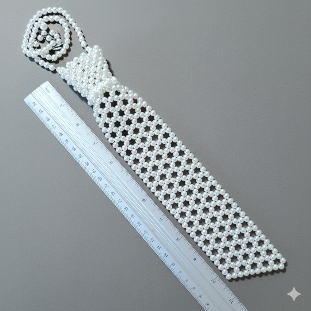 🛑SOLD🛑 Vintage 14-17" Pearl Tie Necktie Necklace Hong Kong Faux Handmade - Picture 8 of 12